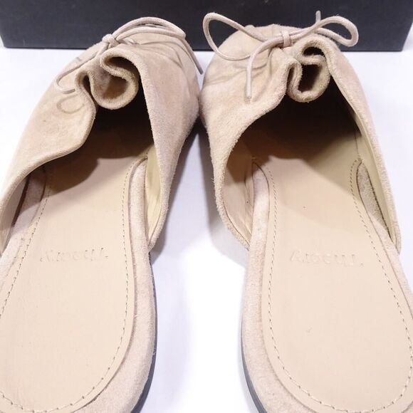 Theory Women's Pleated Mule Flats Sandals in Leather Ecru NIB 398 Sz 37 - Picture 10 of 12